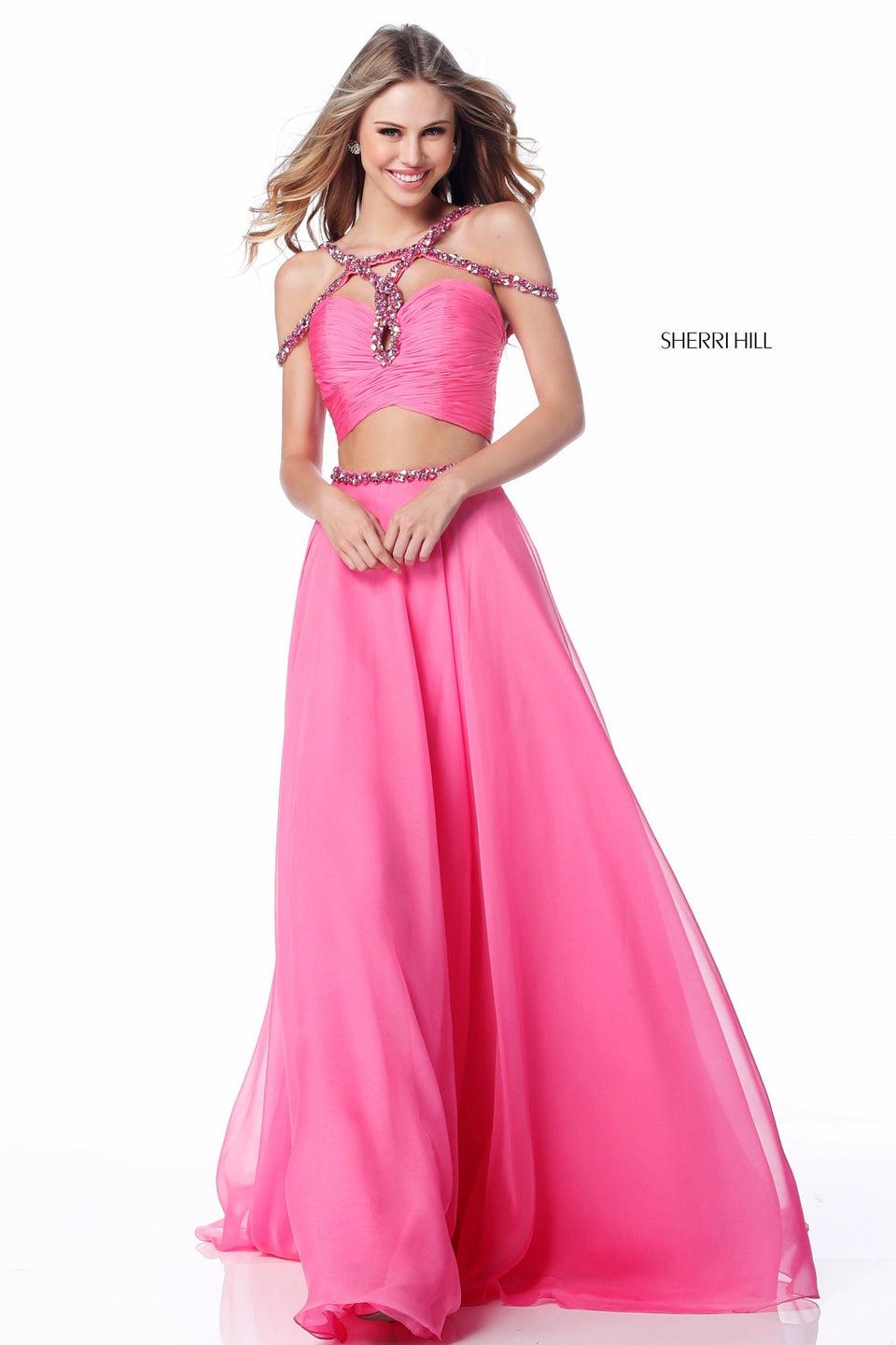 Sherri Hill Chiffon Two Piece With Beaded Strap And Belt Detail