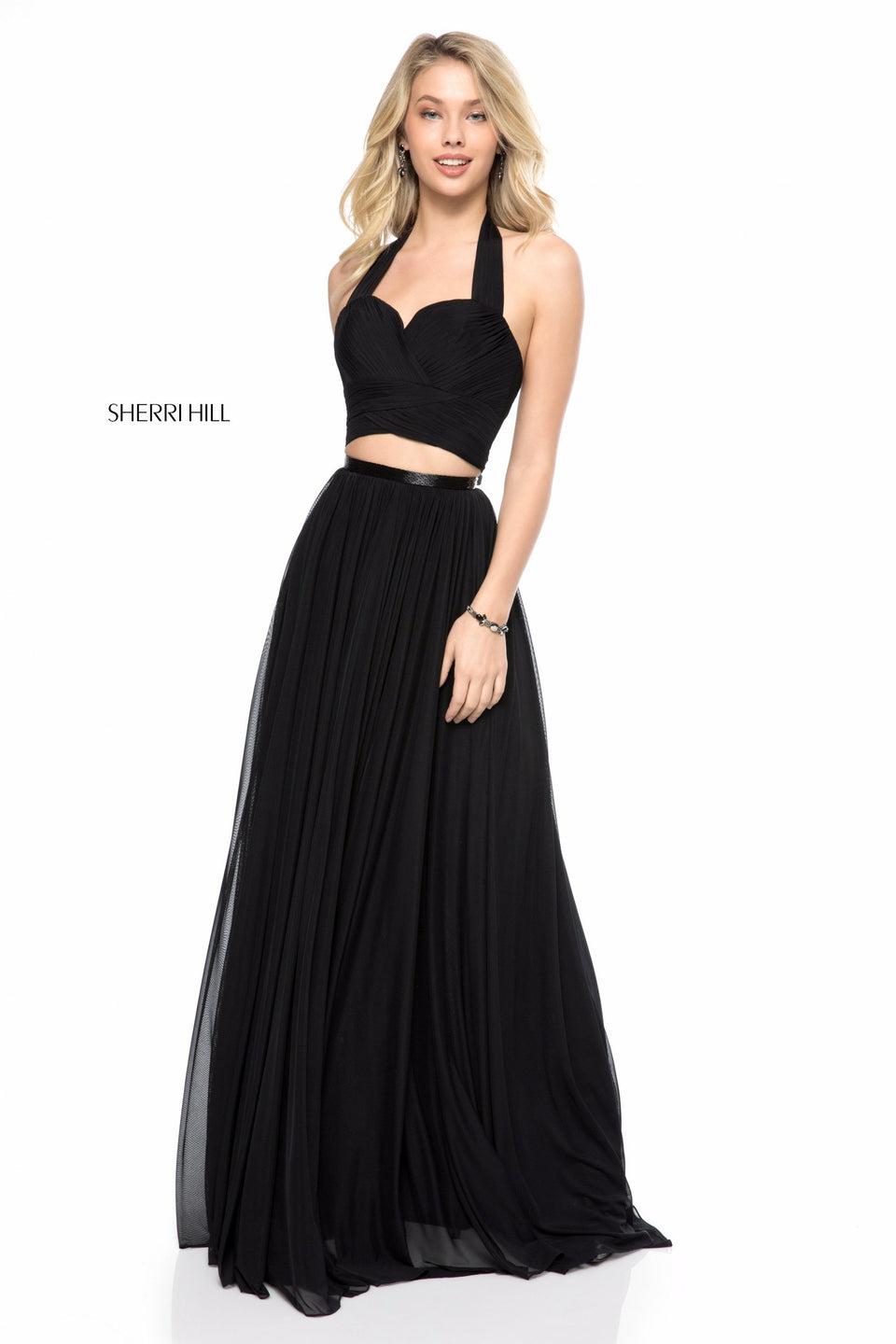 sherri hill Chiffon two piece with front cross halter bodice