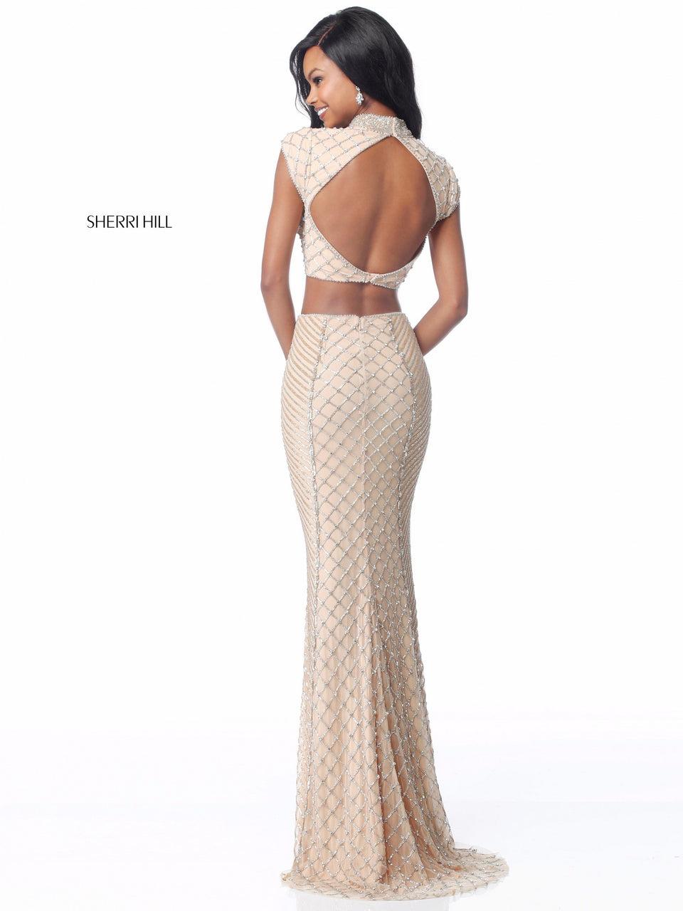 Sherri Hill Cross Stitch Embroidered Fitted Two Piece With High Neck Bodice