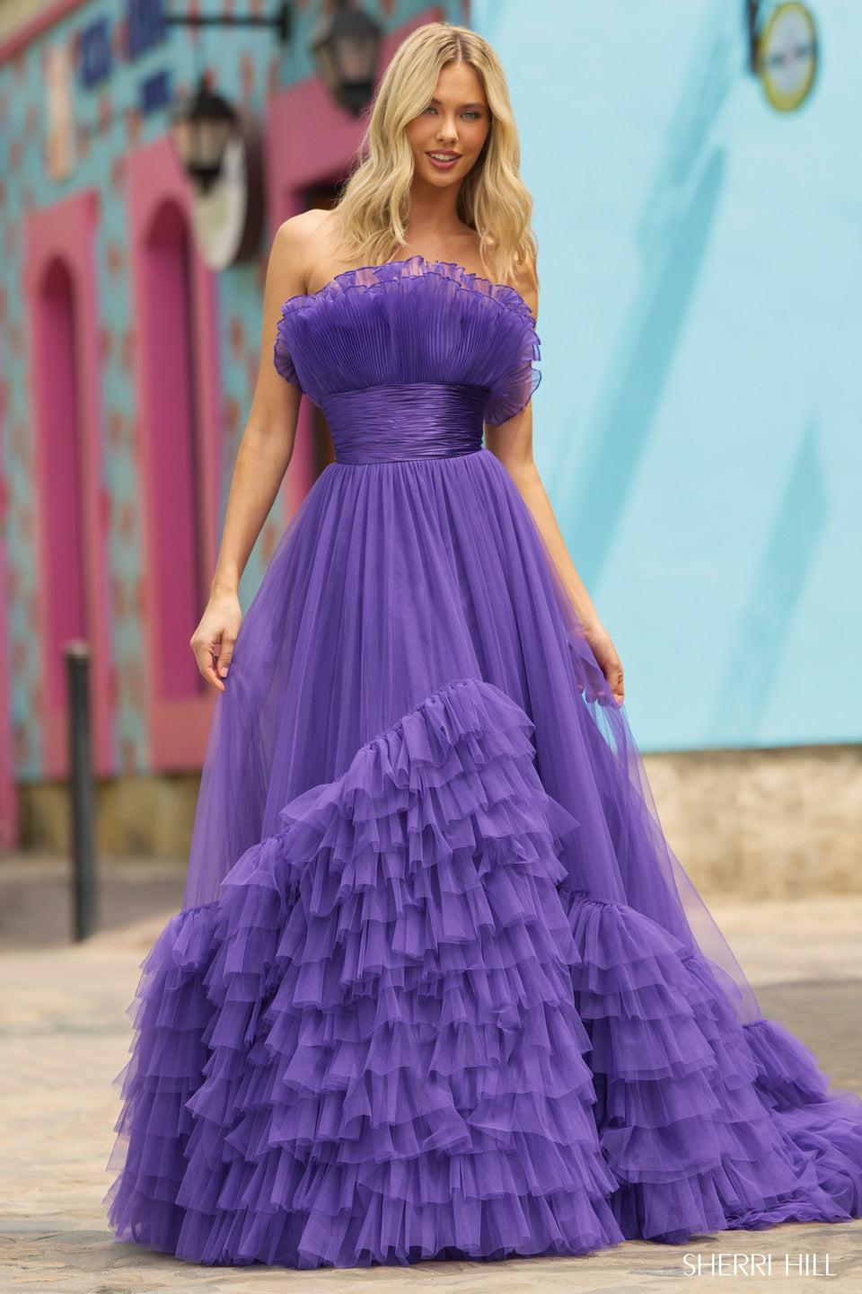 Sherri Hill Crumb Catcher Ball Gown With Satin Bodice And Ruffle Skirt
