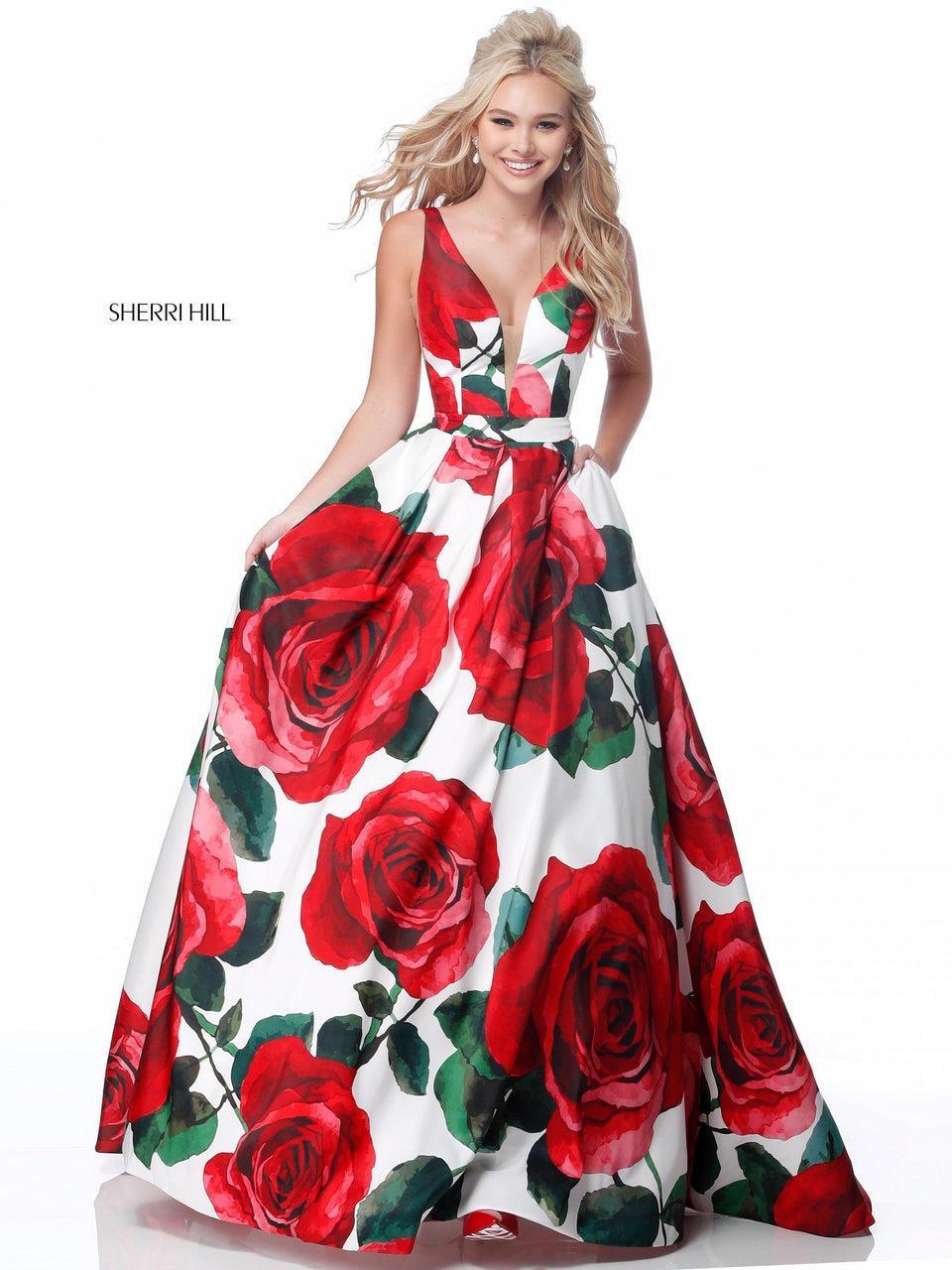 Sherri Hill Deep V Bodice Ball Gown With Criss Cross Straps In The Back