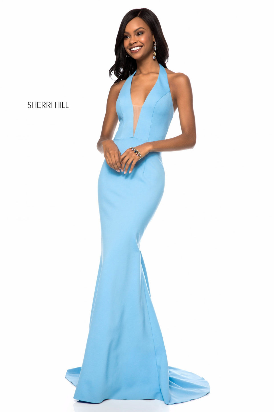 Sherri Hill Deep V Jersey Halter Bodice With Mermaid Skirt