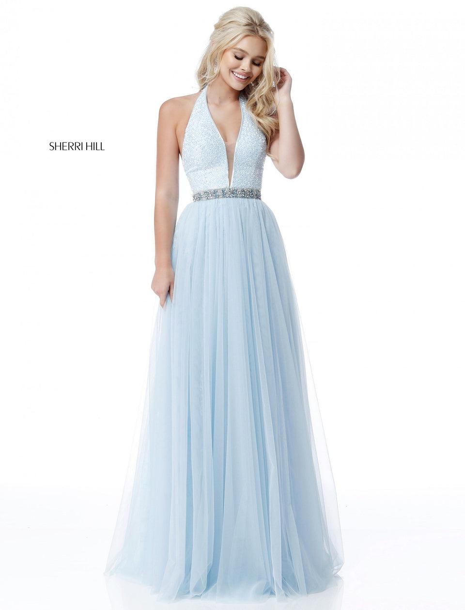 Sherri Hill Deep V Sequin Bodice With Beaded Choker And Chiffon Skirt