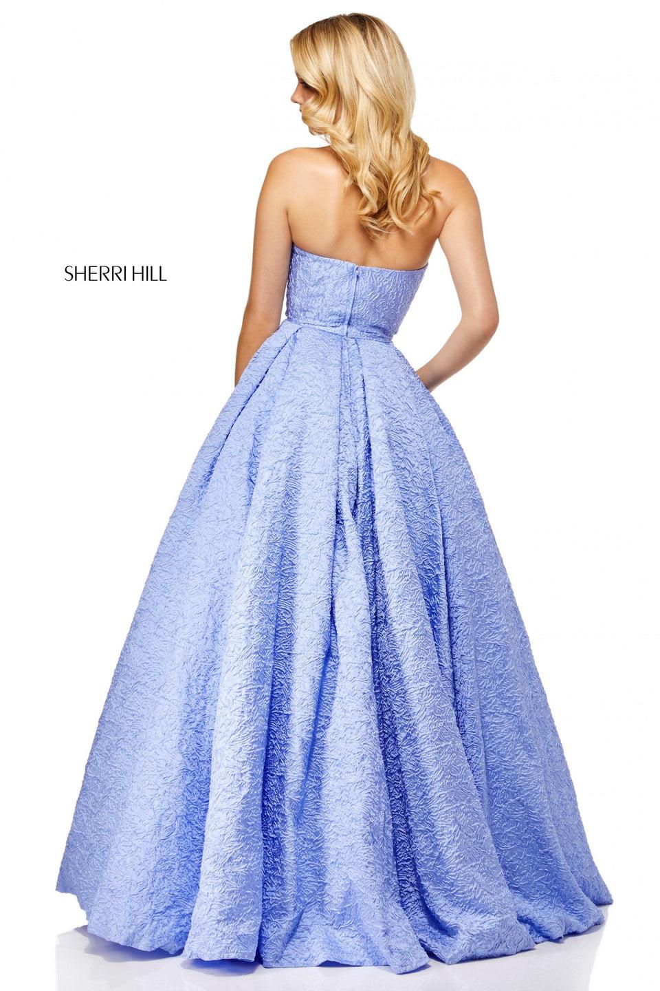 Sherri Hill Embossed Satin Strapless Ball Gown With Pockets