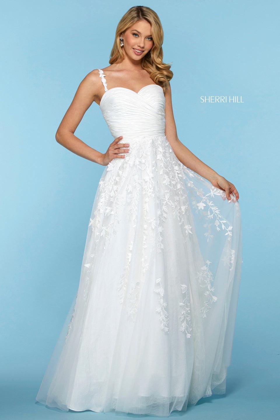 Sherri Hill Embroidered Chiffon Gown With Ruched Sweetheart Neckline Bodice