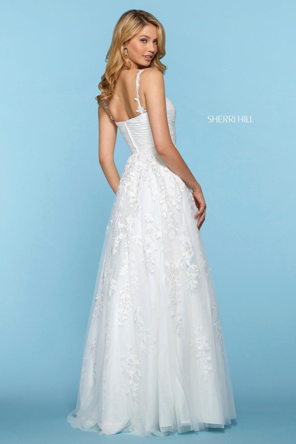 Sherri Hill Embroidered Chiffon Gown With Ruched Sweetheart Neckline Bodice