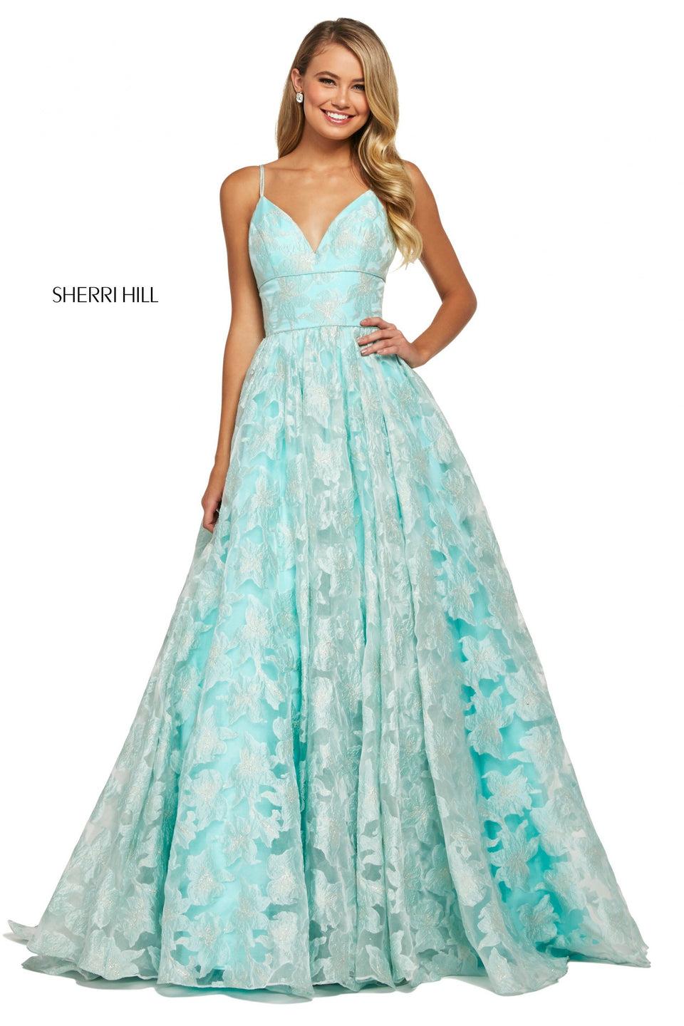 Sherri Hill Embroidered Organza Ball Gown With V Sweetheart Neckline