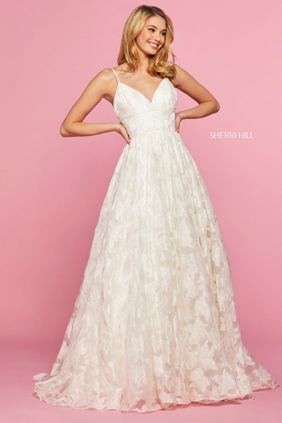 Sherri Hill Embroidered Organza Ball Gown With V Sweetheart Neckline