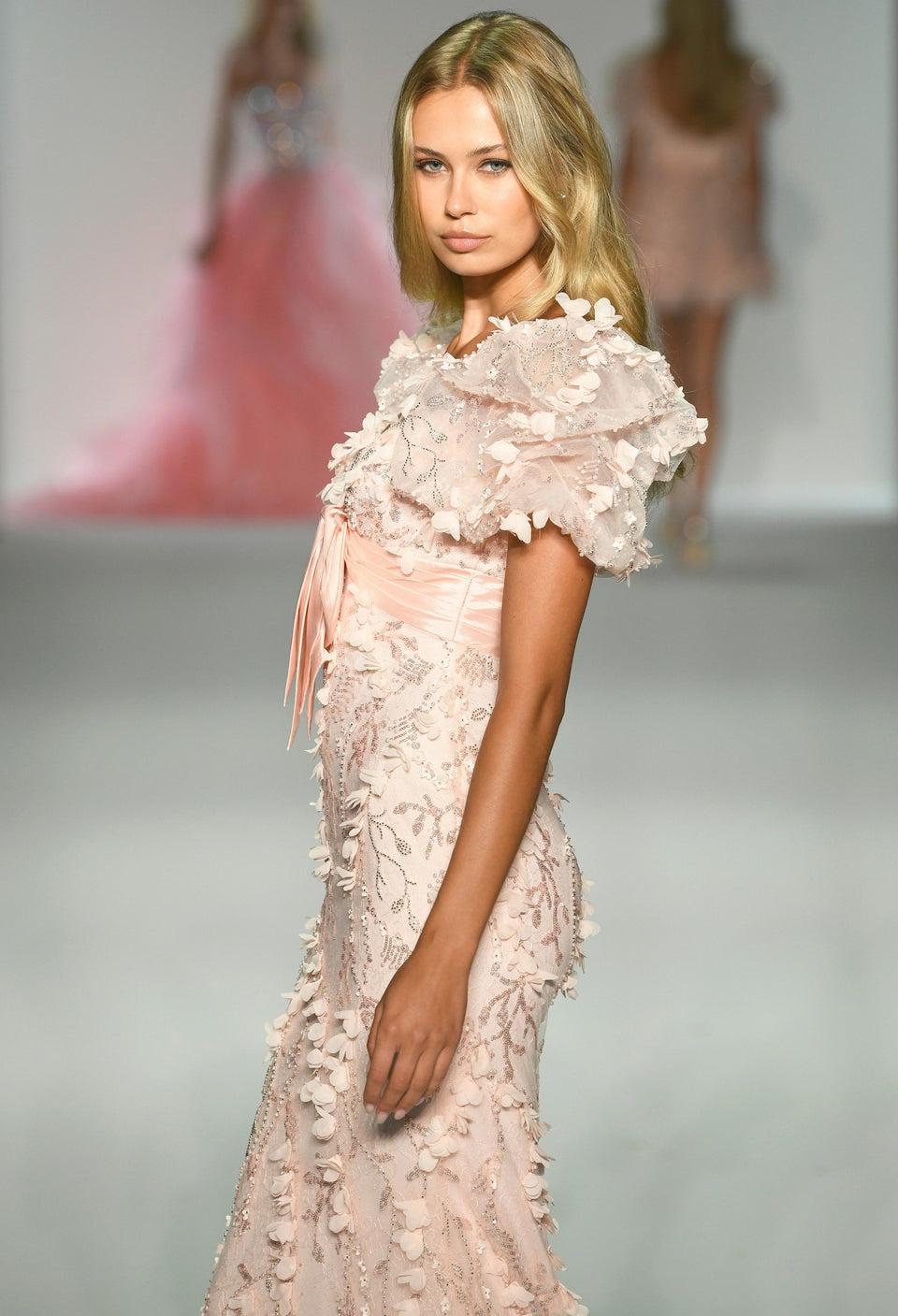 sherri hill Fitted 3D flower gown with a bow and ballon sleeves sherri hill Fitted 3D flower gown with a bow and ballon sleeves