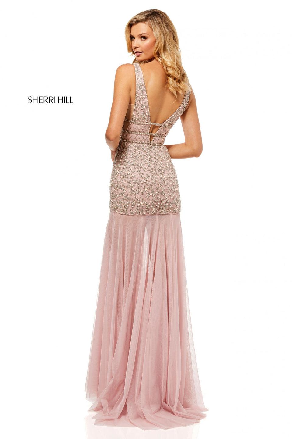 Sherri Hill Fitted Beaded Gown With A Sheer Tulle Skirt