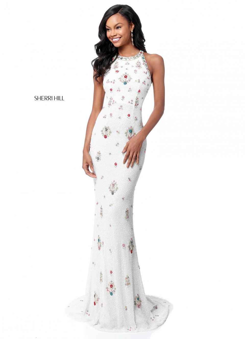 Sherri Hill Fitted Beaded Gown With Criss-cross Straps On Back