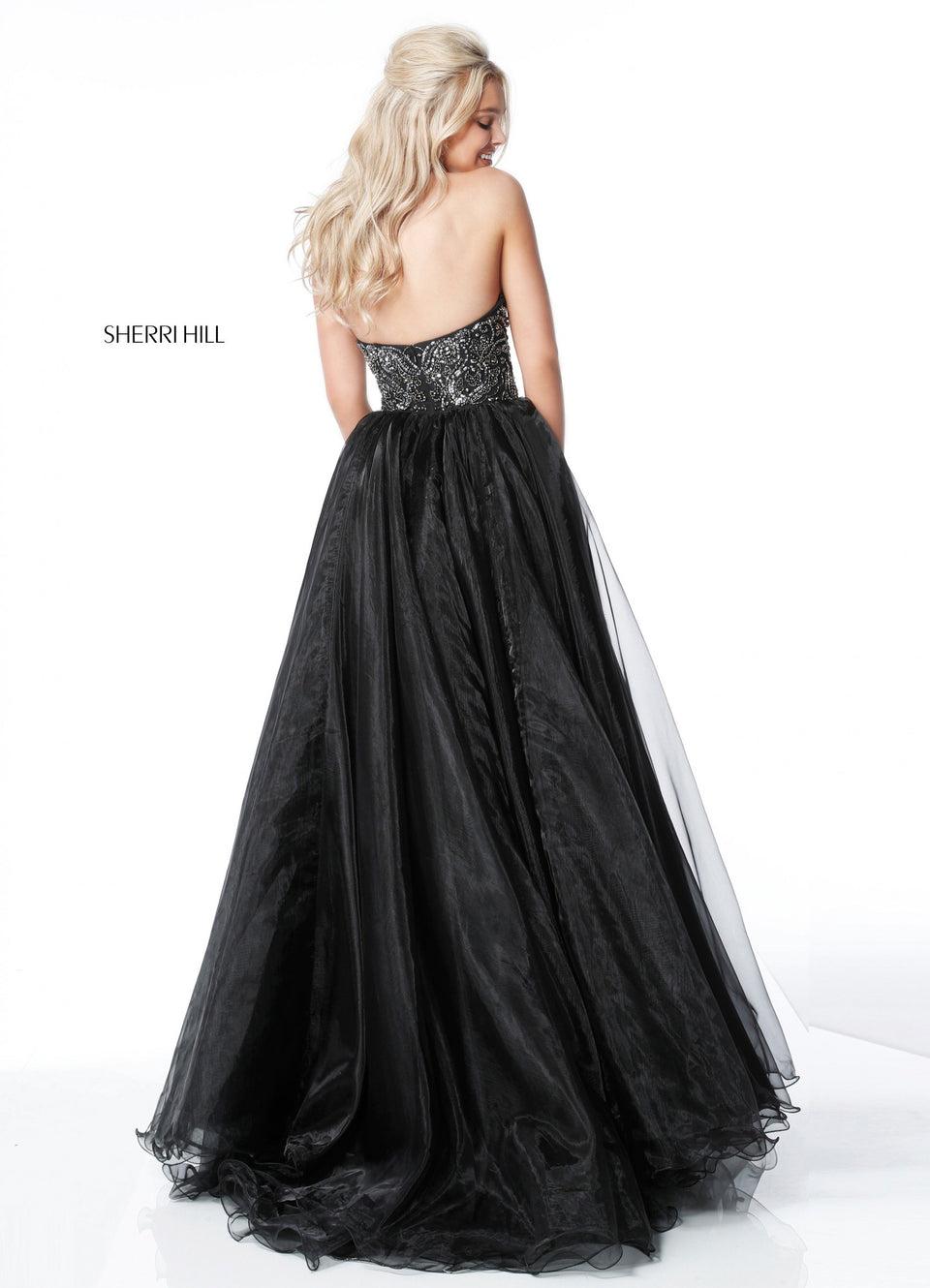 Sherri Hill Fitted Beaded Gown With Halter Bodice And Organza Tulle Overskirt