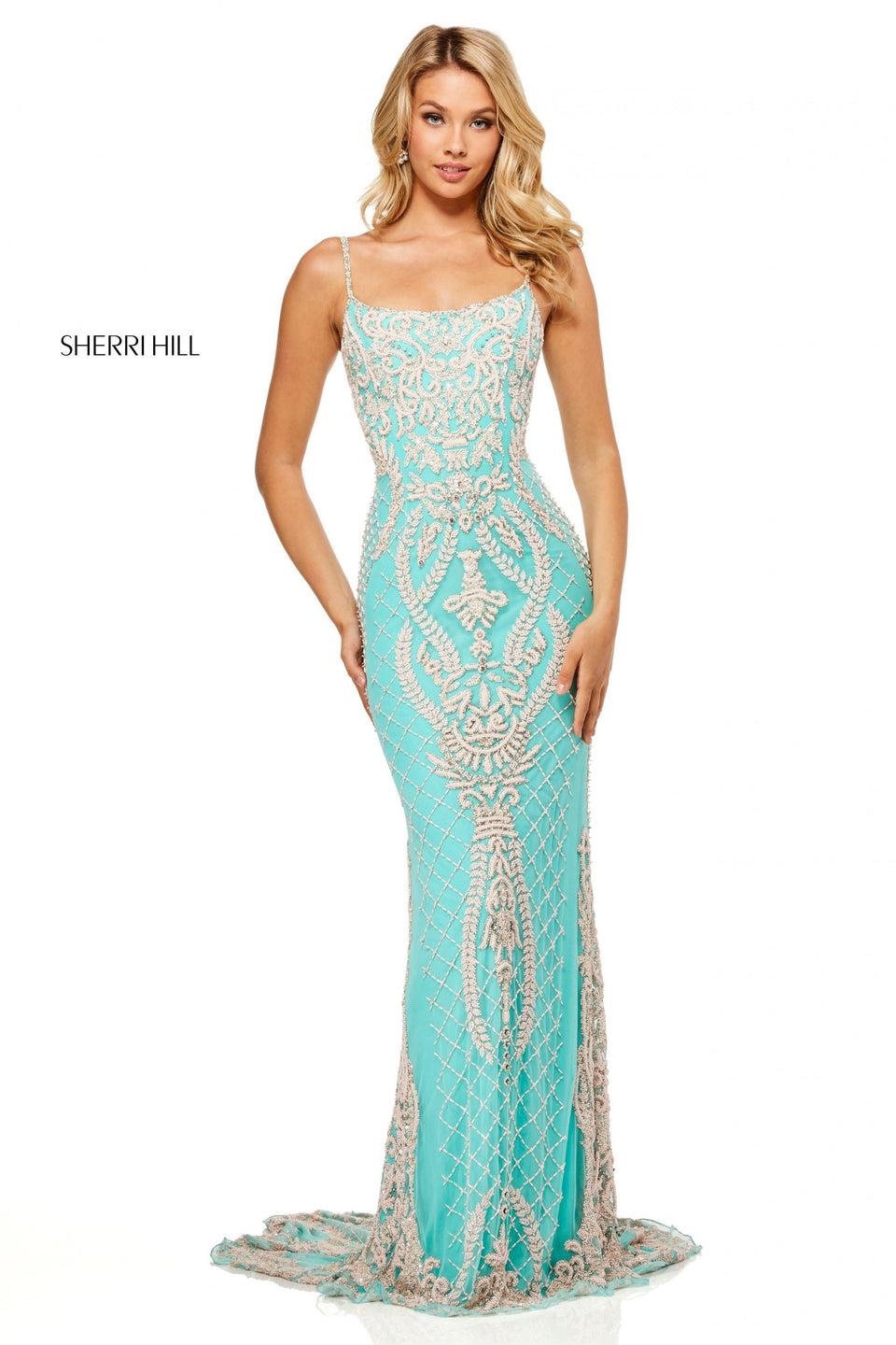 Sherri Hill Fitted Beaded Gown With Lace Up Back With Tassel Ties