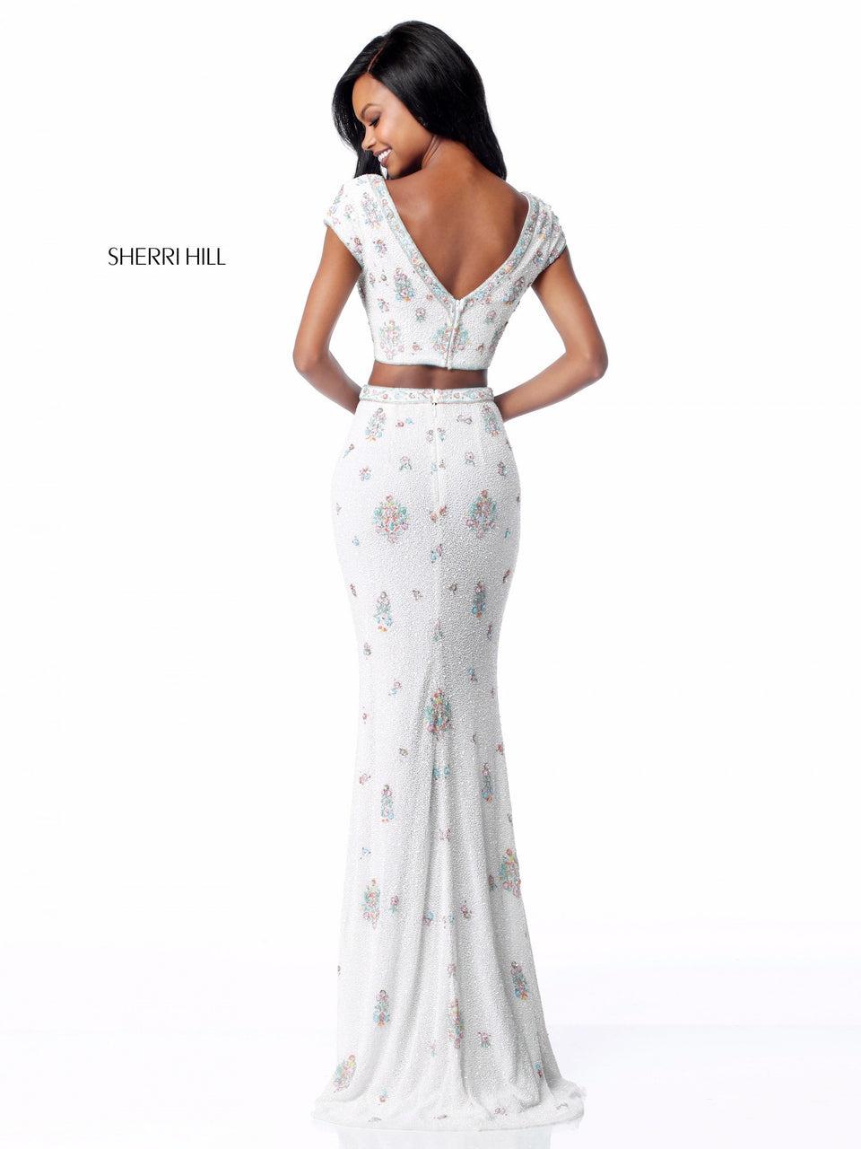 Sherri Hill Fitted Beaded Two Piece With V Neck And Back