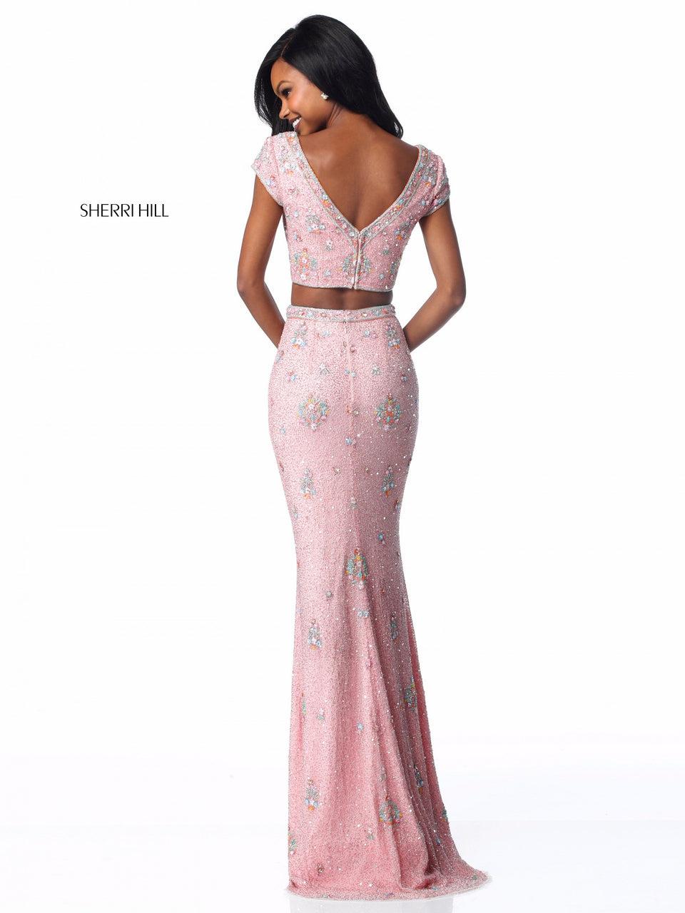 Sherri Hill Fitted Beaded Two Piece With V Neck And Back