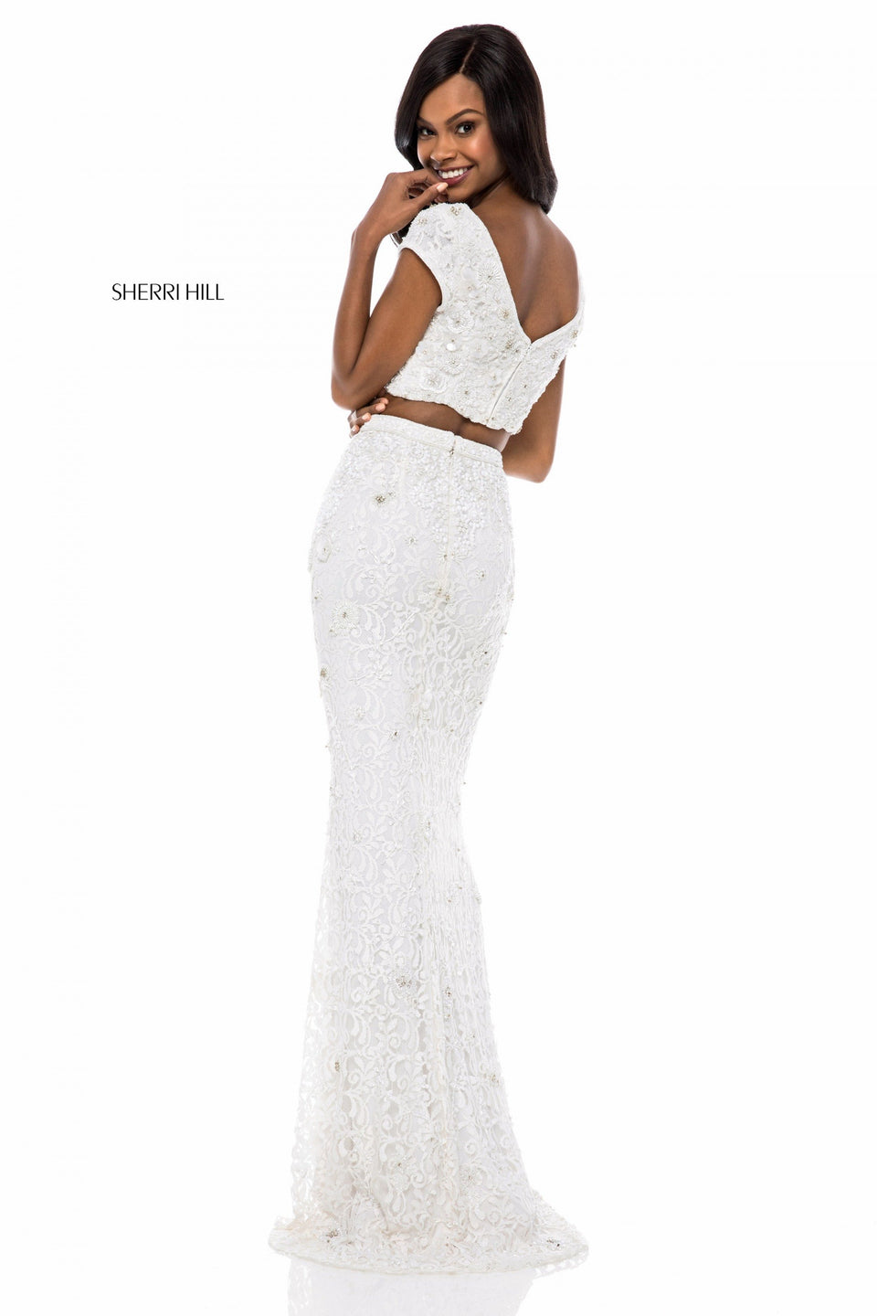 Sherri Hill Fitted Beaded Two Piece With V Neck And Back