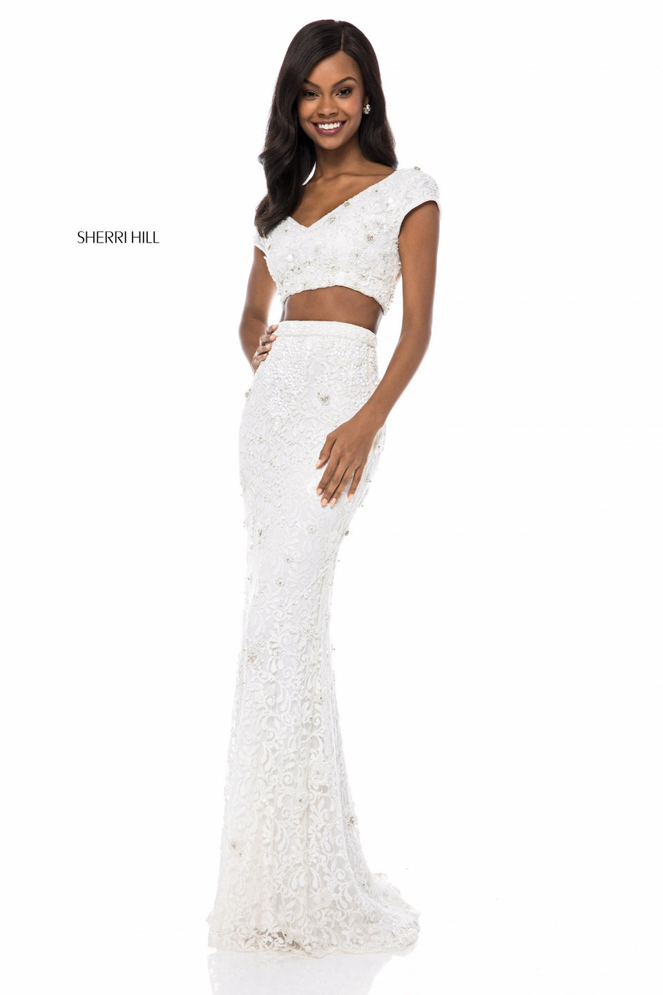 sherri hill Fitted beaded two piece with V neck and back