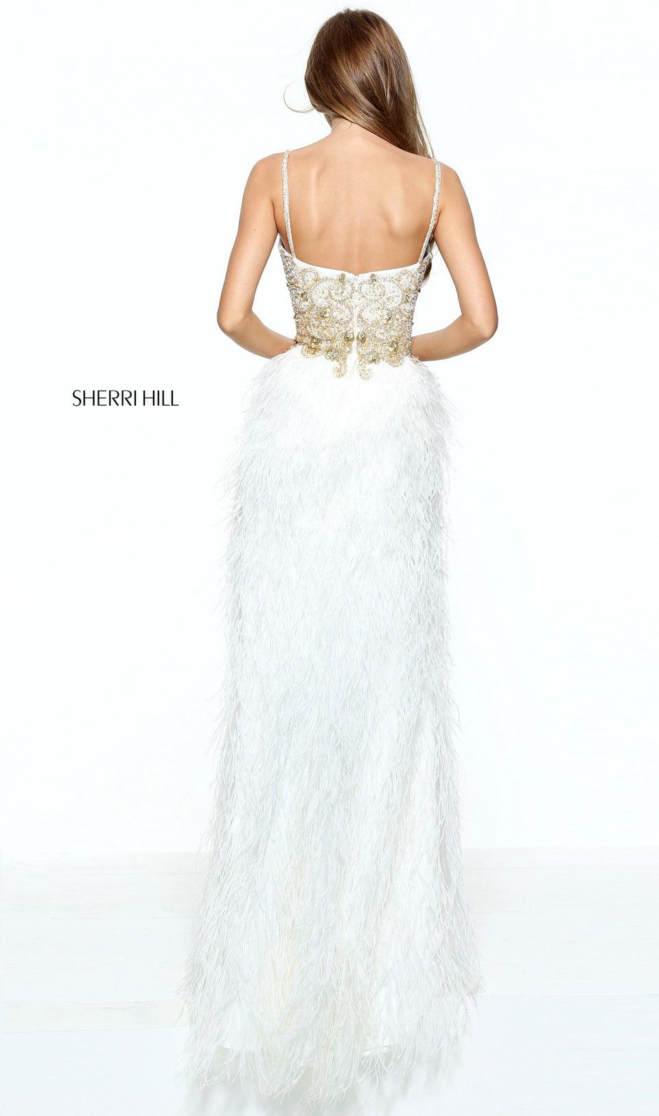 Sherri Hill Fitted Feather Skirt With A Beaded Bodice