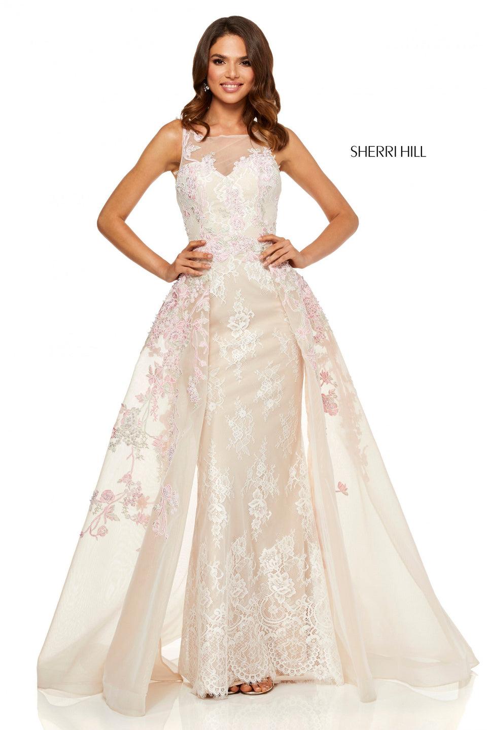 Sherri Hill Fitted Gown With Tulle Overskirt And Flower Appliques