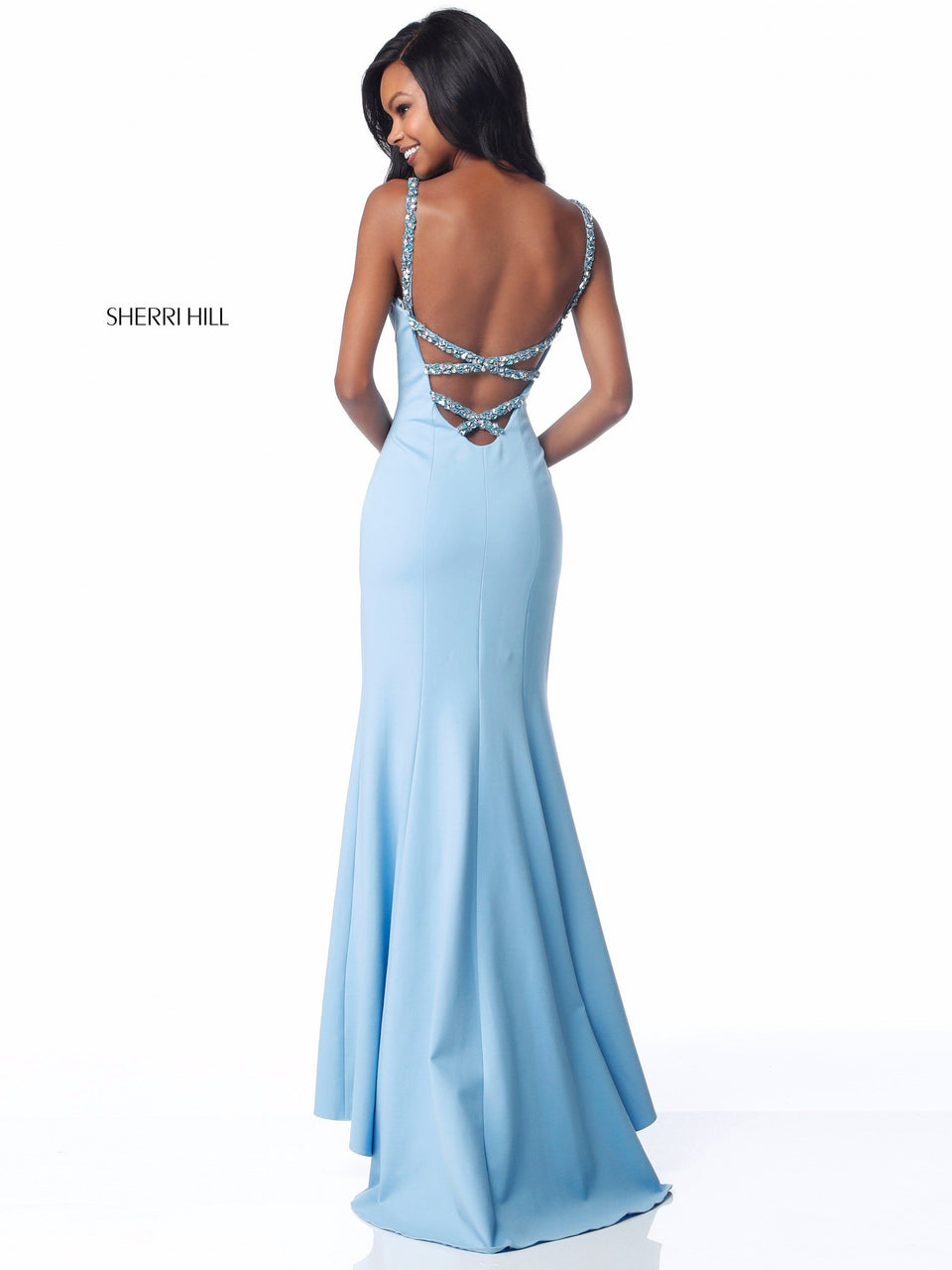 sherri hill Fitted jersey gown with bead encrusted straps