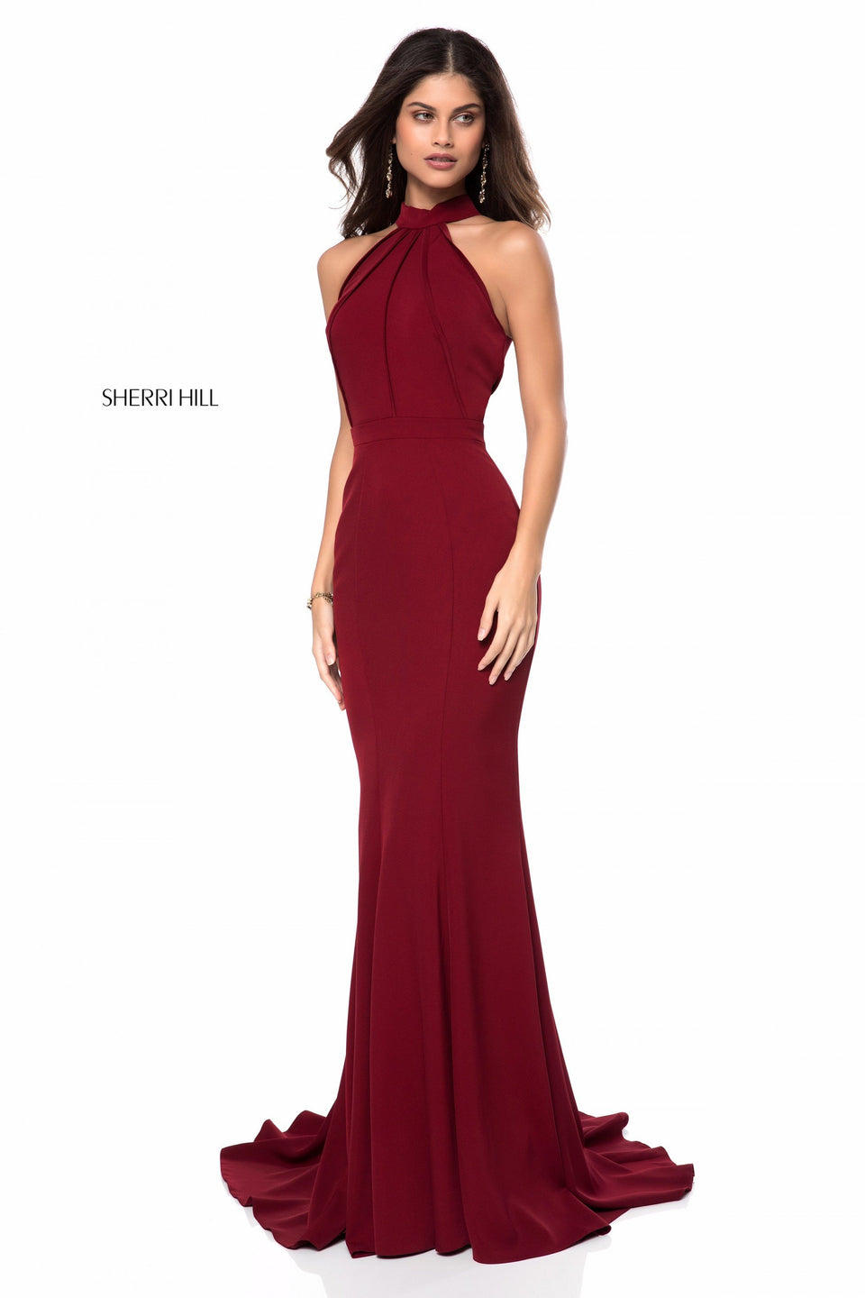 Sherri Hill Fitted Jersey Gown With High Neck Bodice And Cut Out Back