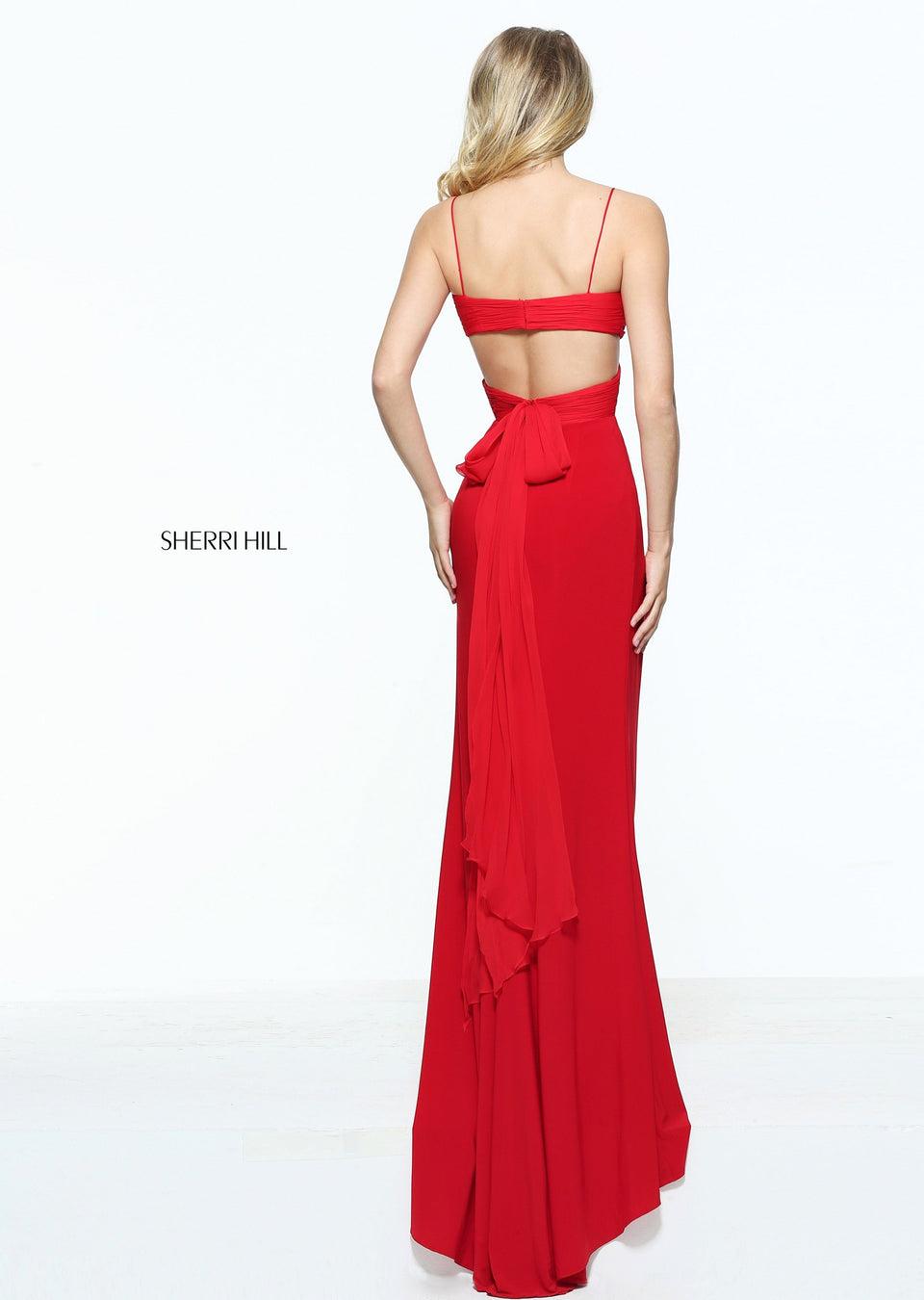 Sherri Hill Fitted Jersey With A Cross Front Cut Out Bodice And A Bow In The Back