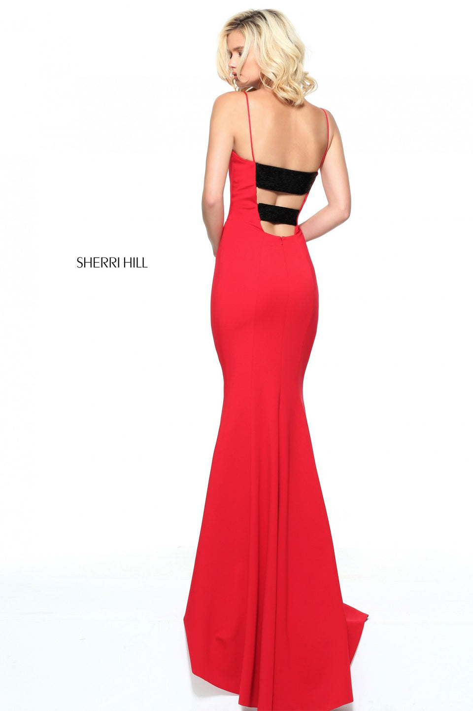 Sherri Hill Fitted Jersey With Liquid Beaded Back Bands