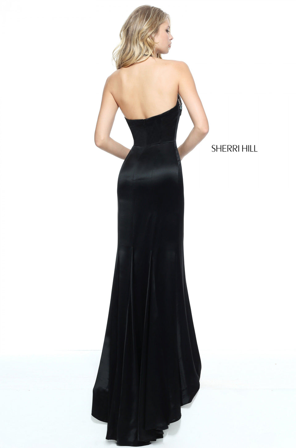 Sherri Hill Fitted Satin With A Beaded Bodice And Slit In The Skirt