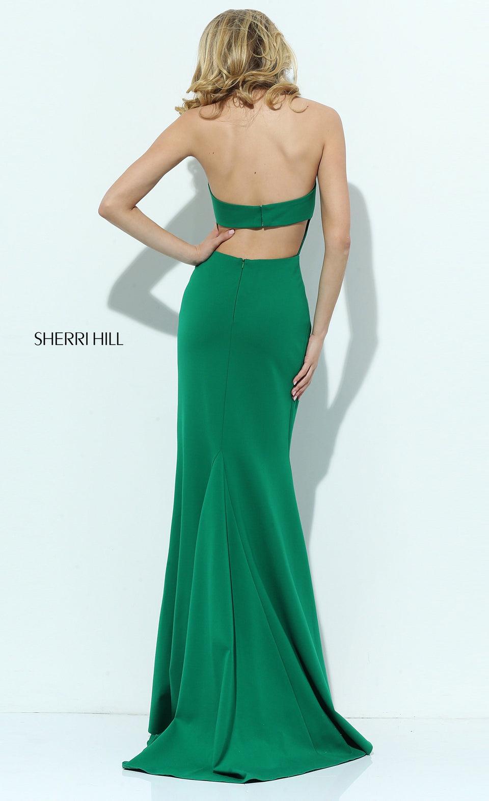 Sherri Hill Fitted Scuba With Plunging V Neckline Rhinestone Choker Skirt Slit And An Open Back