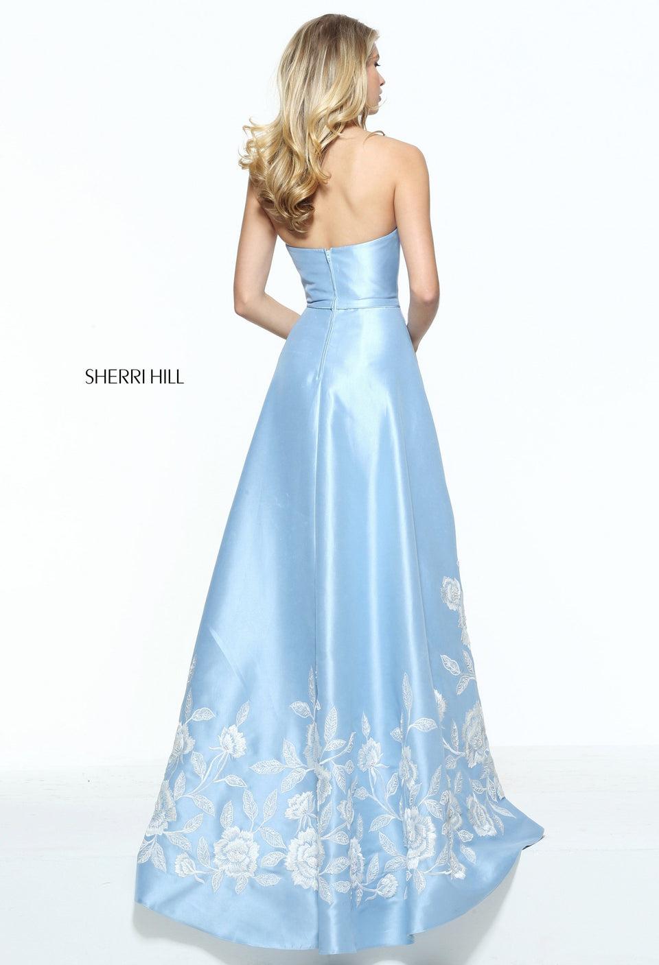 Sherri Hill Fitted Strapless Column With An Embroidered Flower Over Skirt