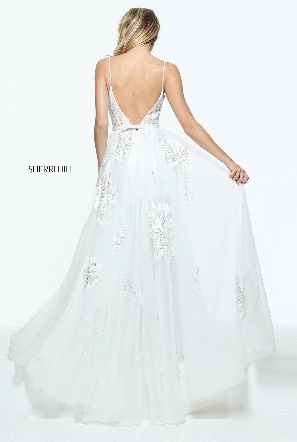 Sherri Hill Fitted V-neck Sequin Gown With A Sheer Skirt And A Embroidered Tulle Over Skirt