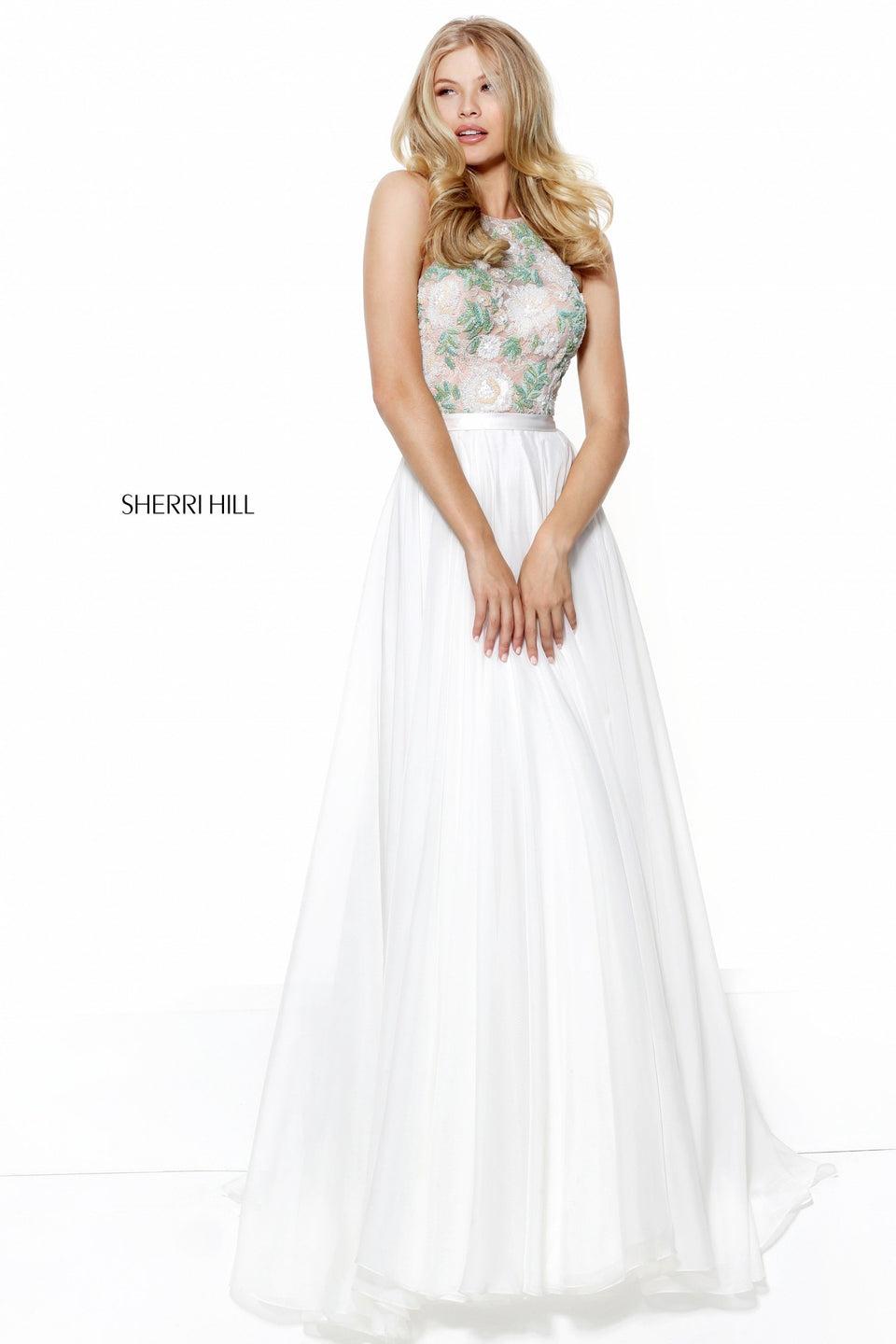 sherri hill Floral beaded bodice with a chiffon skirt
