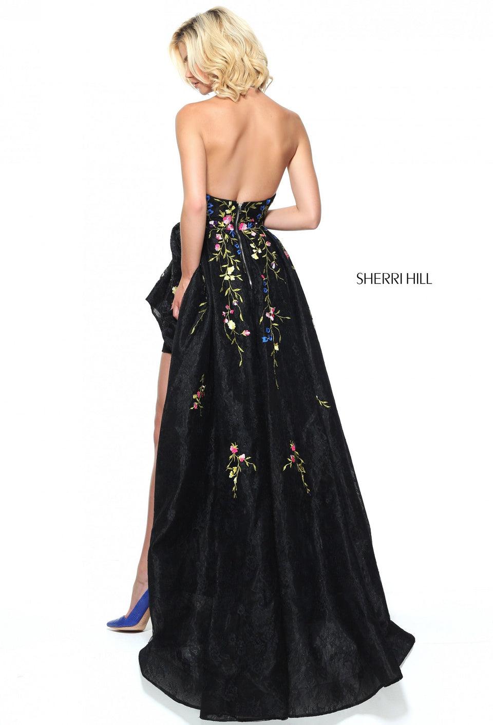 Sherri Hill Floral Embroidered High Neck Halter High Low