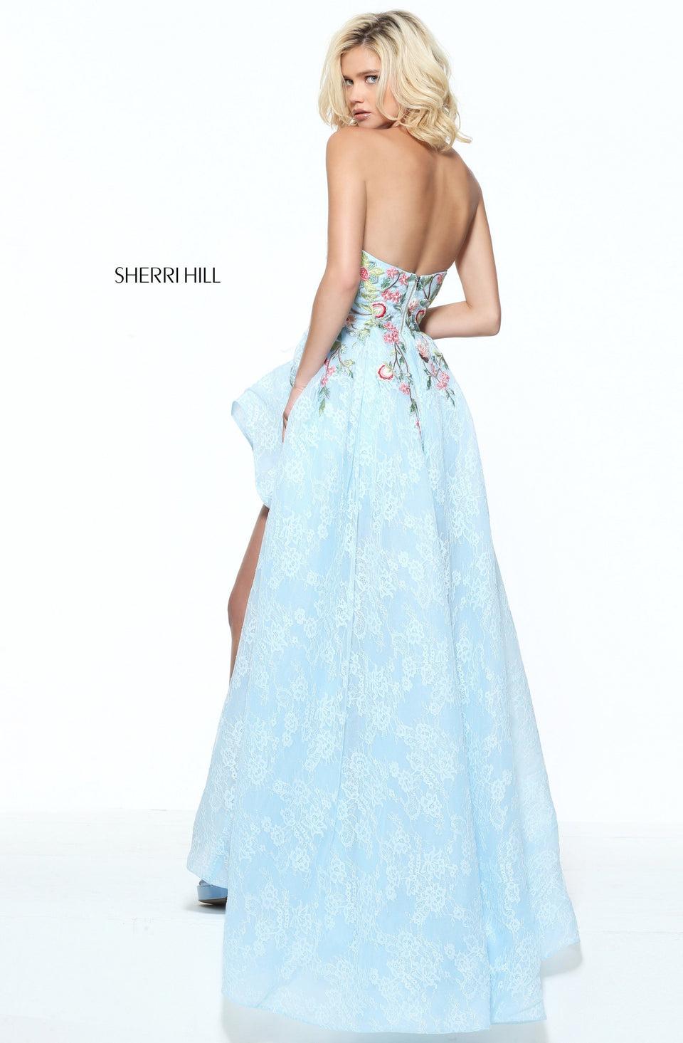 Sherri Hill Floral Embroidered Strapless Sweetheart High Low Dress