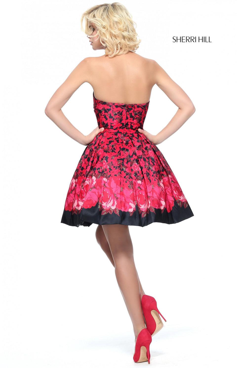 Sherri Hill Floral Print A-line Cocktail Dress With Strapless Sweetheart Neckline