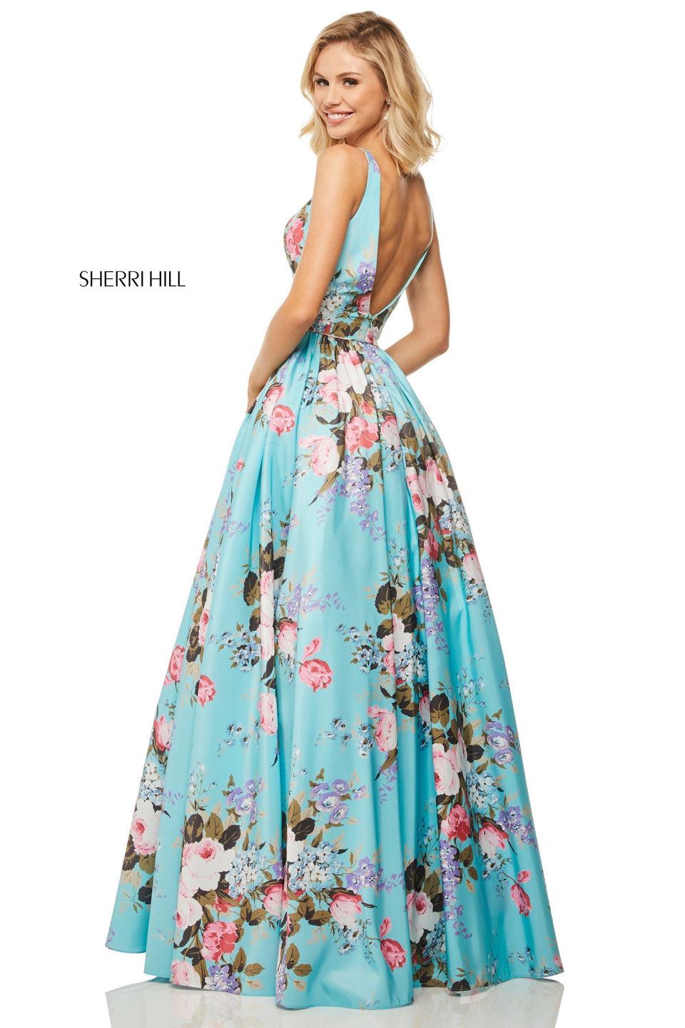 Sherri Hill Floral Print Taffeta A-line Gown With A Tank Bodice