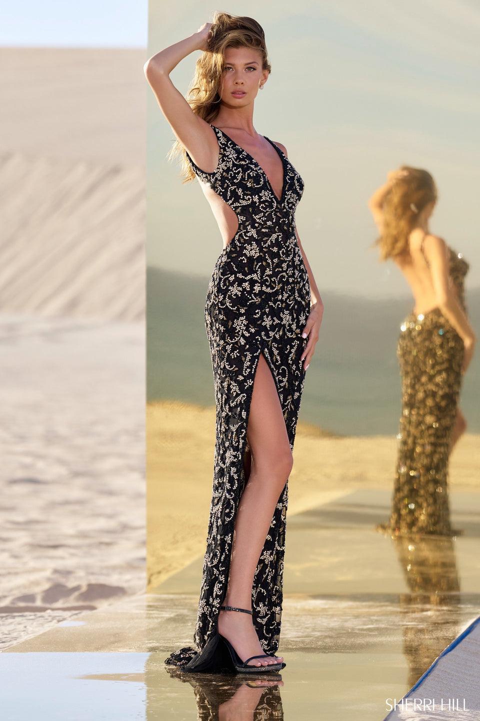 Sherri Hill Fully Beaded Gown With Skirt Slit And Open Back