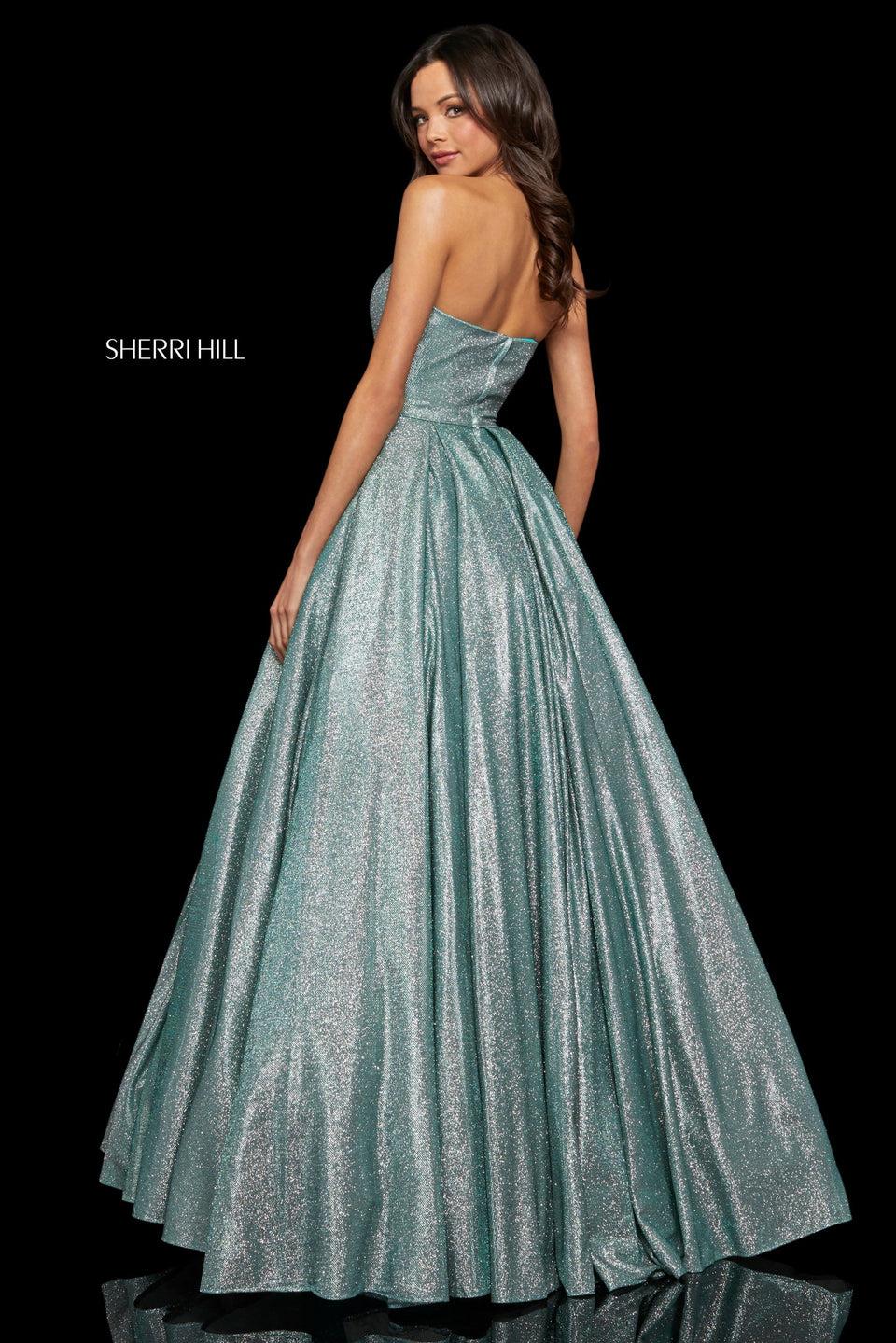 Sherri Hill Glitter Ball Gown With High Cut Halter Neckline