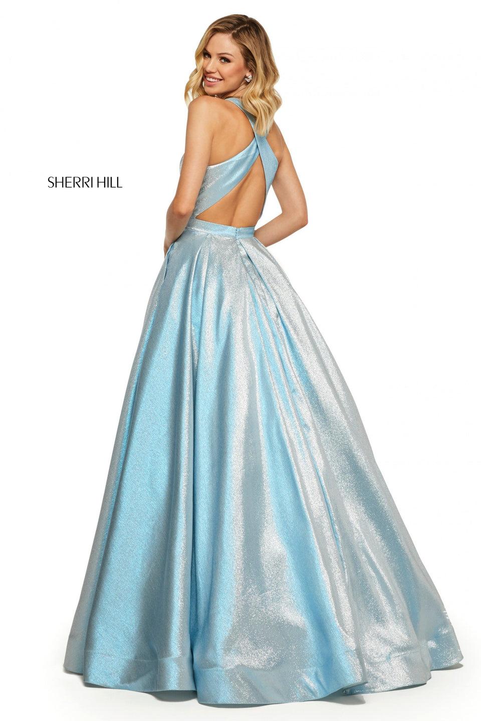 Sherri Hill Glitter Ball Gown With High Neckline And Open Back