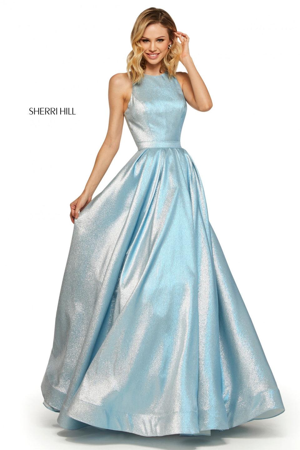 Sherri Hill Glitter Ball Gown With High Neckline And Open Back