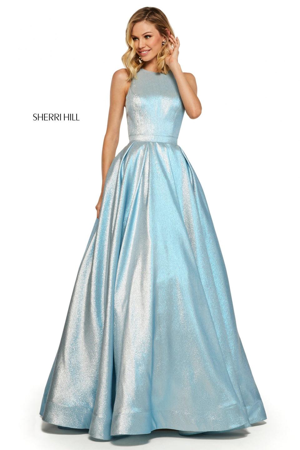 Sherri Hill Glitter Ball Gown With High Neckline And Open Back