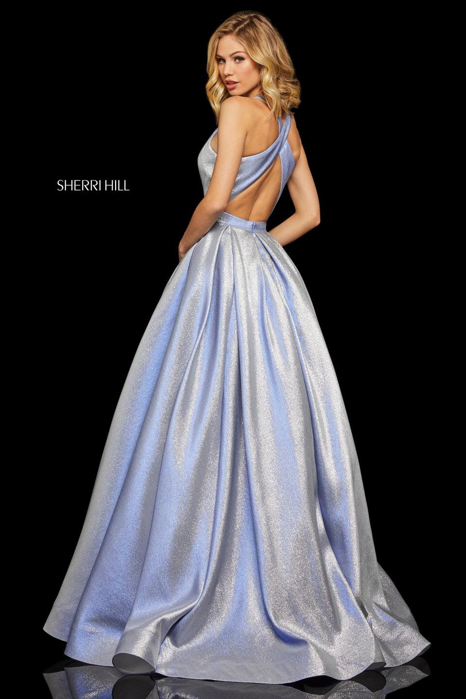 sherri hill Glitter ball gown with high neckline and open back