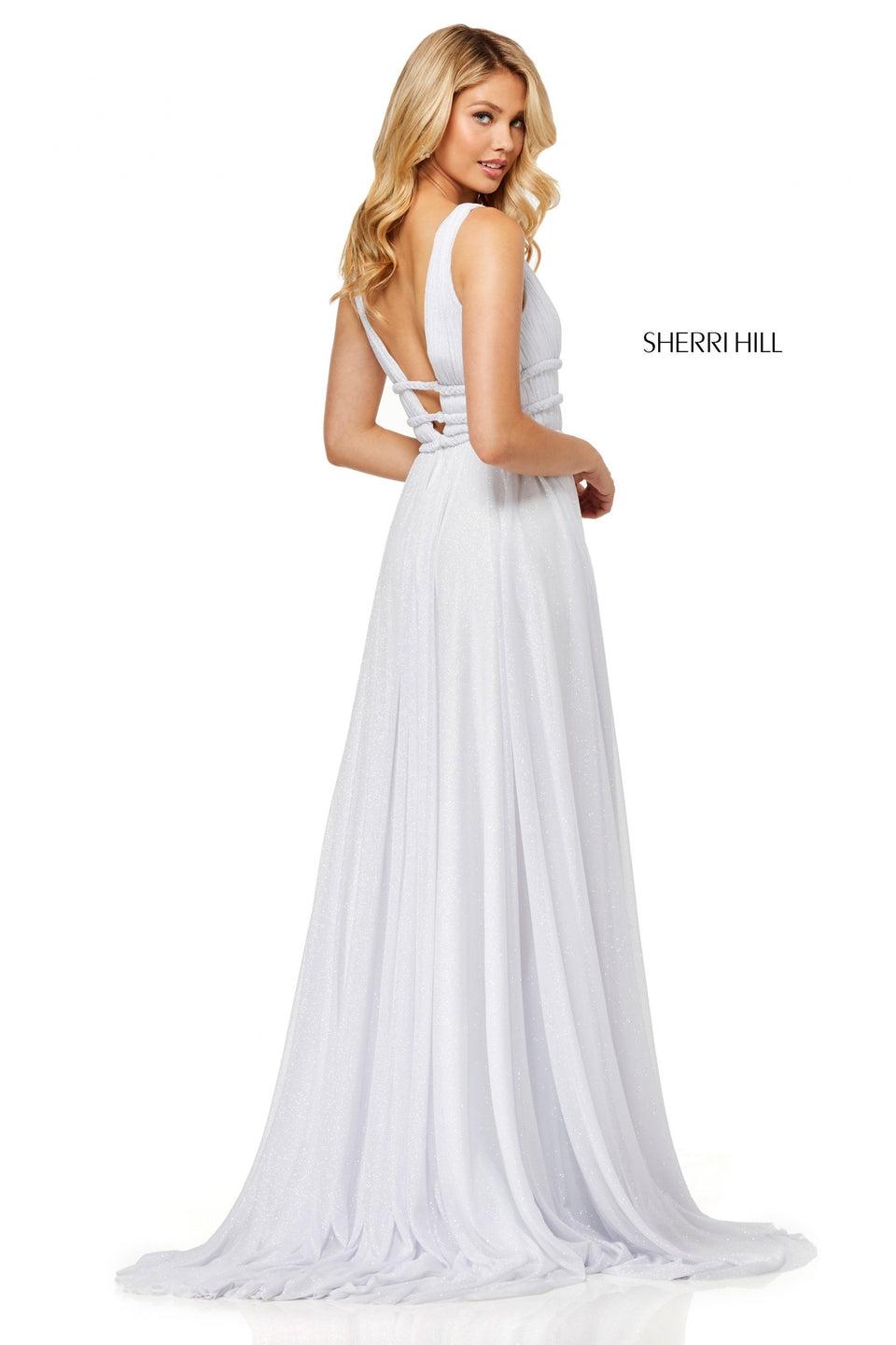 Sherri Hill Glitter Grecian Style Gown With Deep-V Bodice