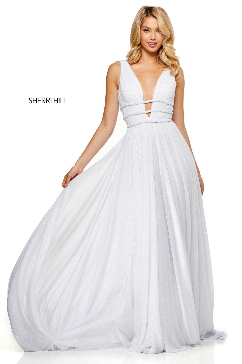 sherri hill Glitter grecian style gown with deep-V bodice