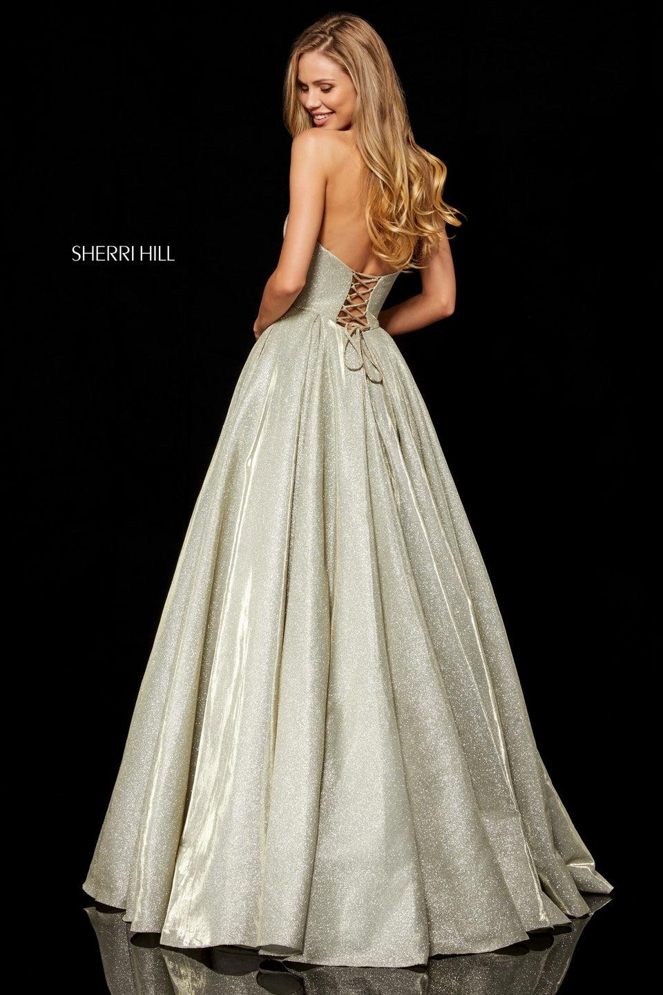 Sherri Hill Glitter Strapless Ball Gown With Sweetheart Bodice And Lace Up Back
