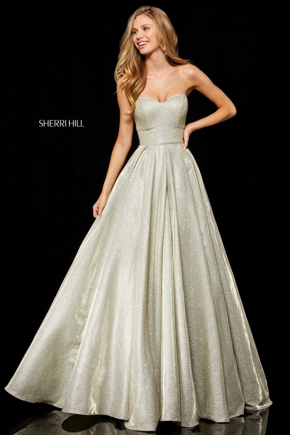 Sherri Hill Glitter Strapless Ball Gown With Sweetheart Bodice And Lace Up Back