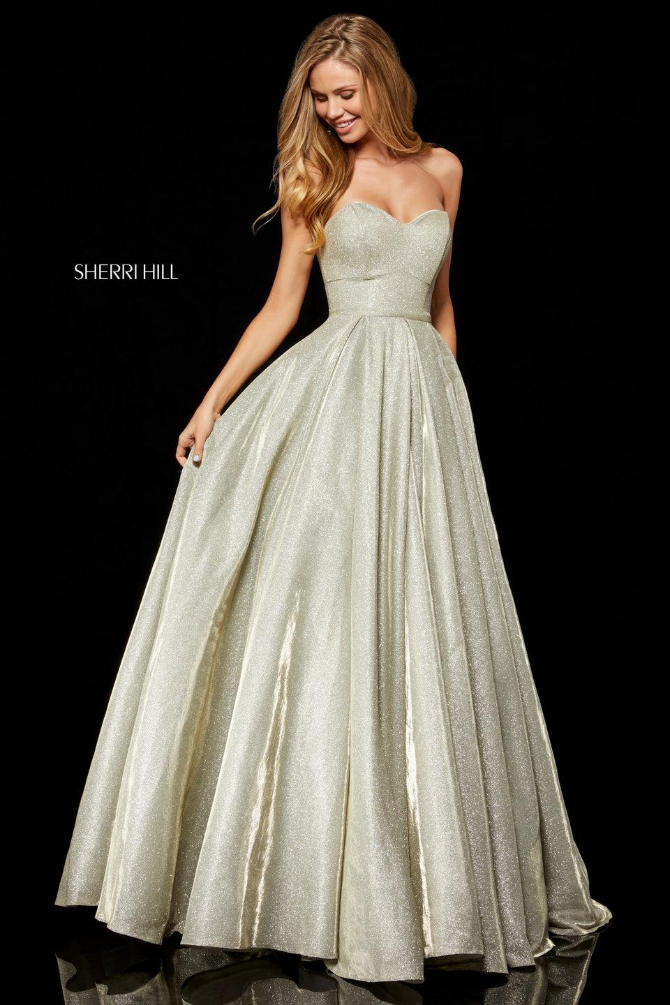 sherri hill Glitter strapless ball gown with sweetheart bodice and lace up back