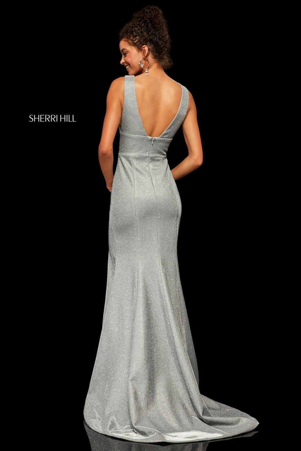 Sherri Hill Glitter Stretch Dress With Plunging Deep-V Neckline