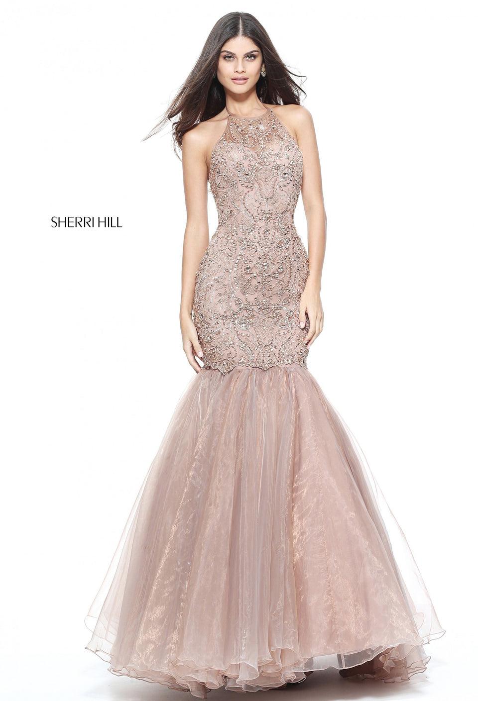 sherri hill Halter beaded mermaid with an organza skirt
