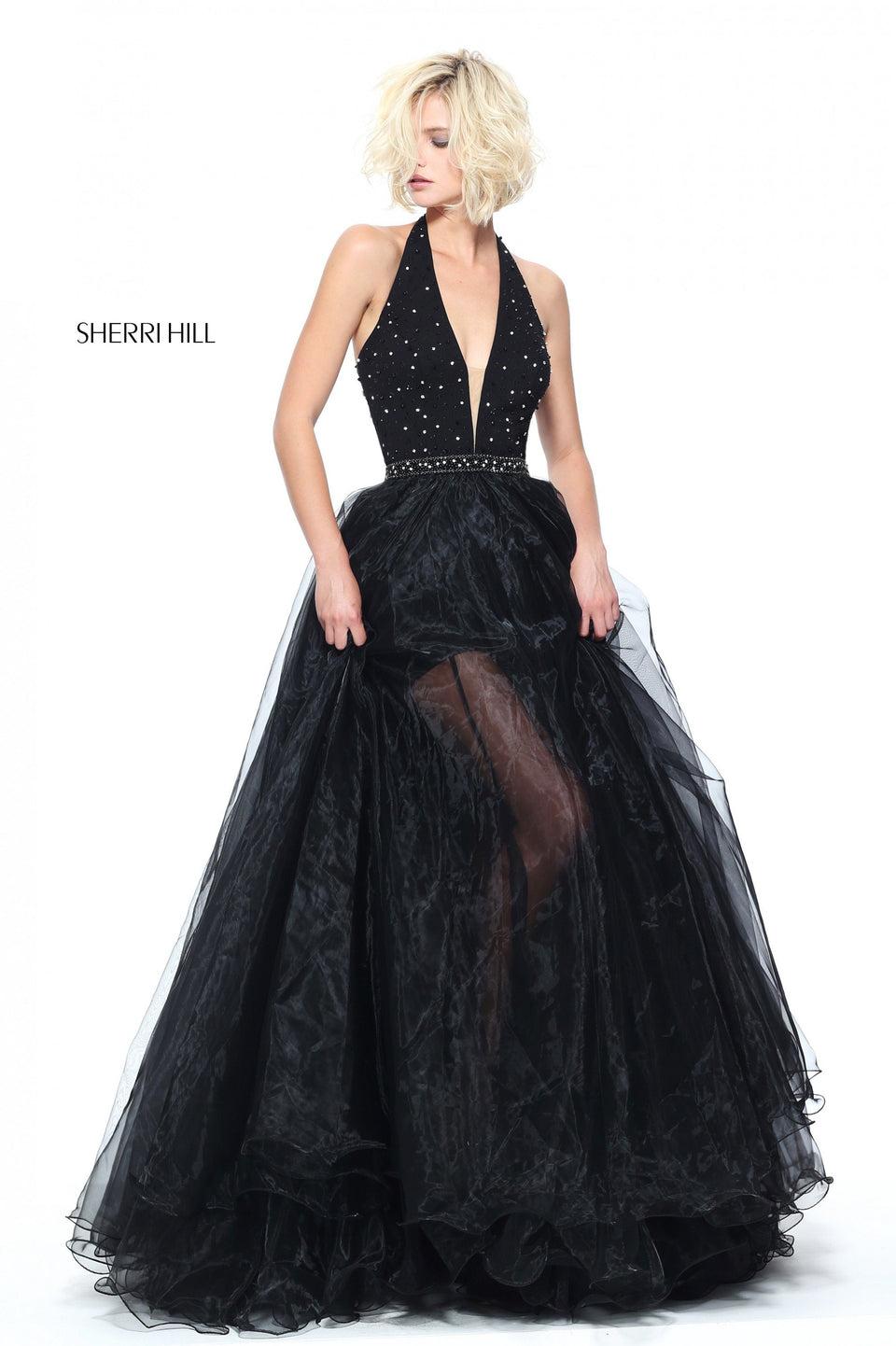 Sherri Hill Halter Beaded Romper With An Organza Ball Gown Over Skirt
